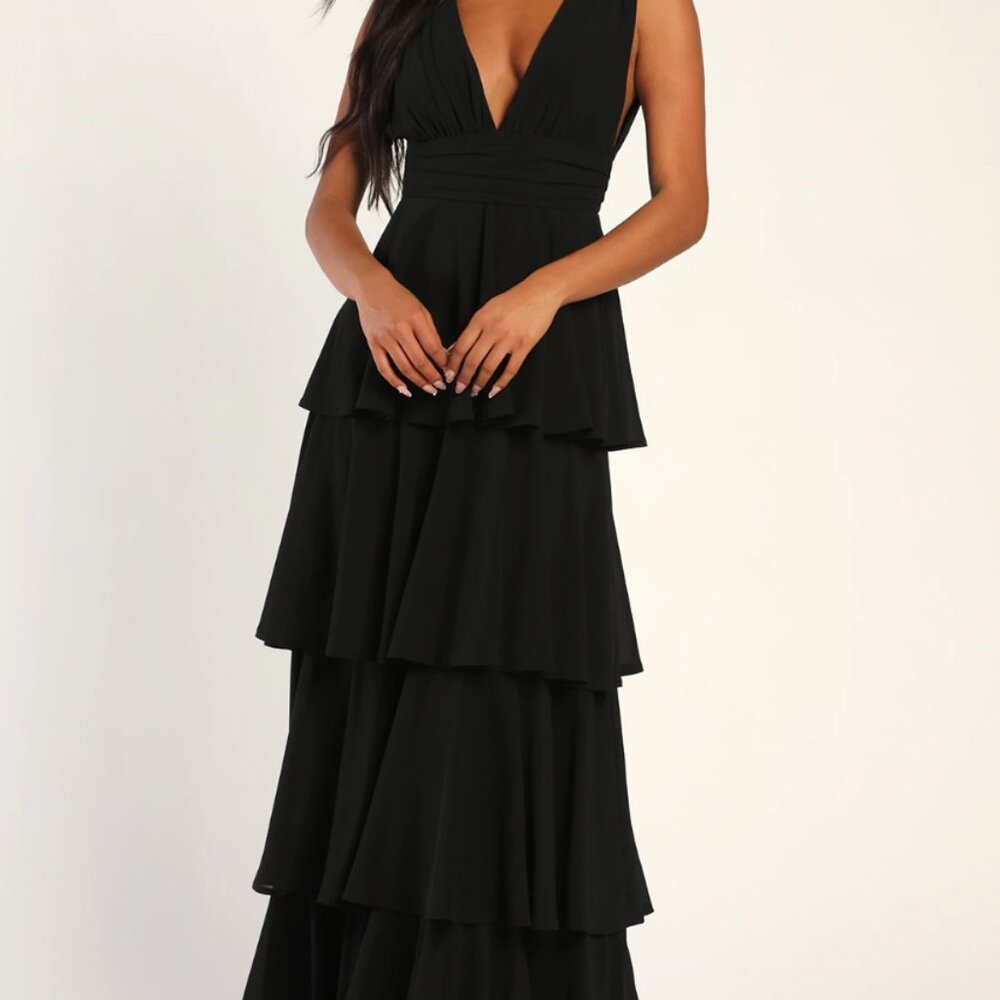 Lulus Evening Black Tiered Maxi Dress